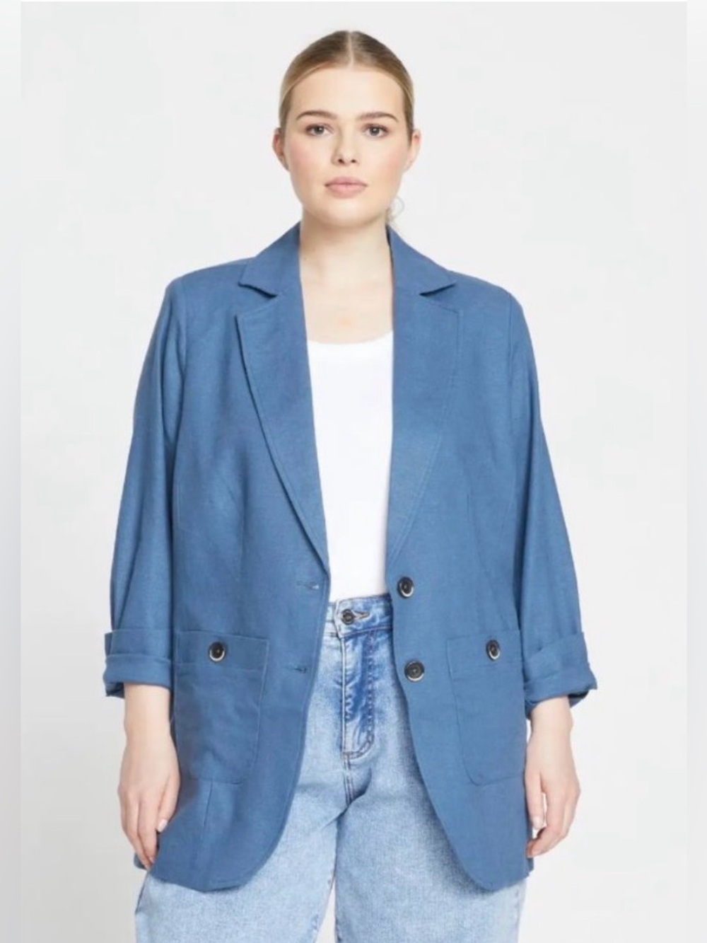 Universal Standard Blue Costal Linen Blazer